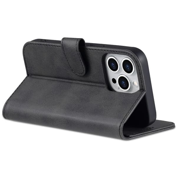AZNS iPhone 15 Pro Plånboksfodral Ställ Konstläder - Svart