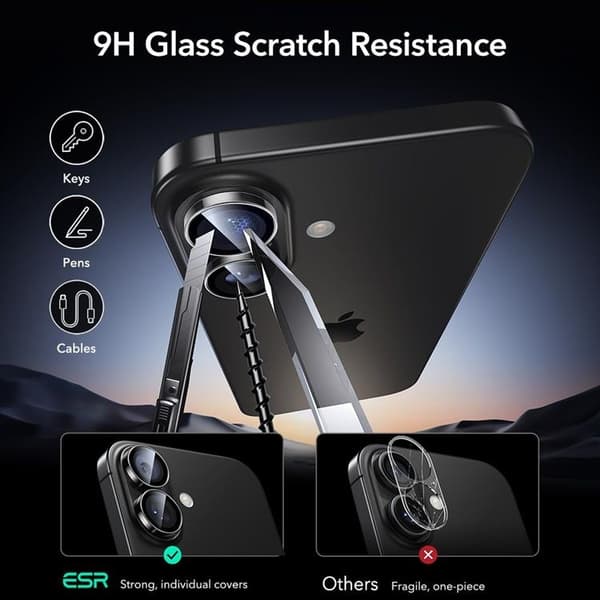 ESR iPhone 17/16 Plus/16 Linsskydd Härdat Glas - Svart Svart