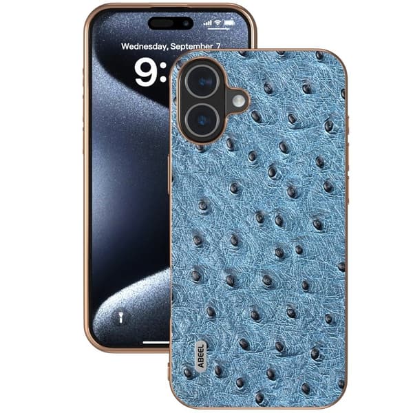 ABEEL Mobilskal till iPhone 16 Plus Electroplating Äkta Läder Blå