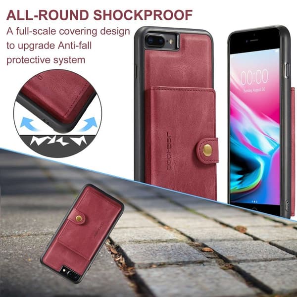 JEEHOOD iPhone 7 Plus/8 Plus Plånboksfodral Konstläder TPU Röd