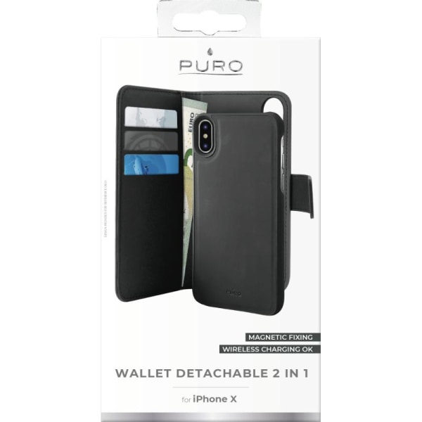 Puro - EcoLeather Plånboksfodral Detachable iPhone X / XS - Svar Svart