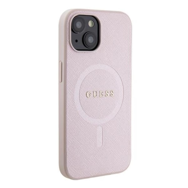 Guess iPhone 15 -matkapuhelinkotelo Magsafe Saffiano - vaaleanpunainen