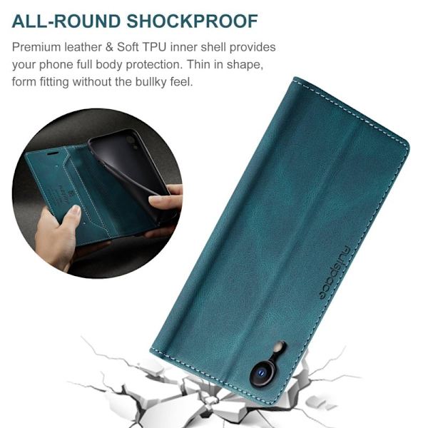 AUTSPACE A01 iPhone XR Plånboksfodral Konstläder - Blå