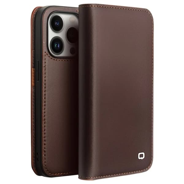 QIALINO iPhone 14 Pro Max Plånboksfodral Äkta läder - Brun Brun