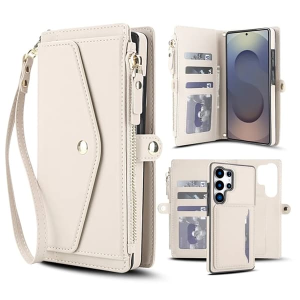 Galaxy S24 Ultra Konstläder Plånboksfodral MagSafe Detachable - Vit Vit