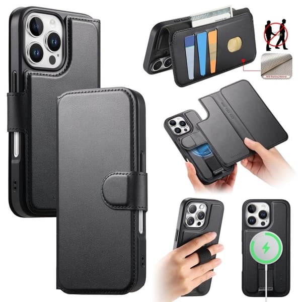 CASENEO iPhone 16 Pro Plånboksfodral Konstläder - Svart