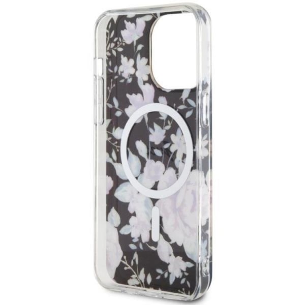 Guess iPhone 14 Pro Max mobiilikotelo MagSafe Flower - musta