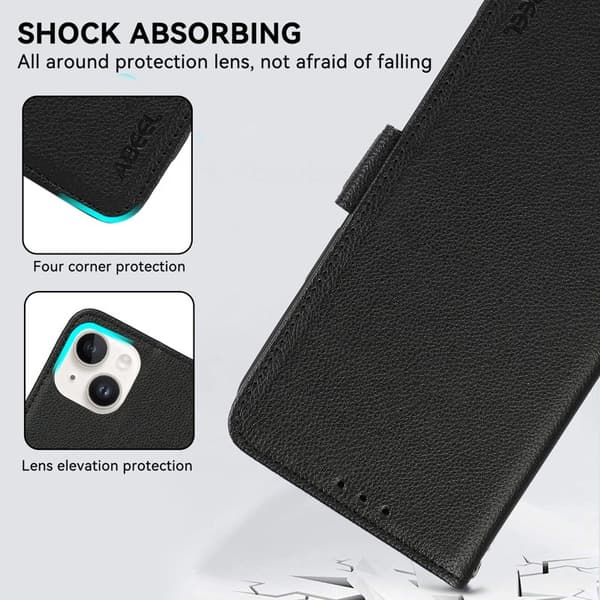 ABEEL iPhone 14 Plus Plånboksfodral Konstläder Litchi RFID Skydd - Svart