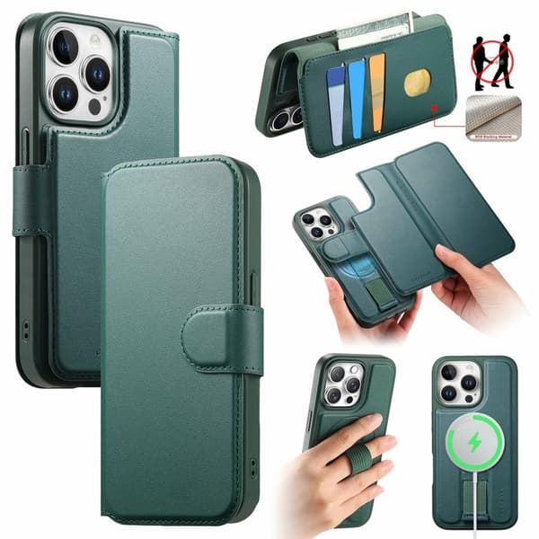 CASENEO iPhone 15 Pro Max Plånboksfodral Konstläder - Grön