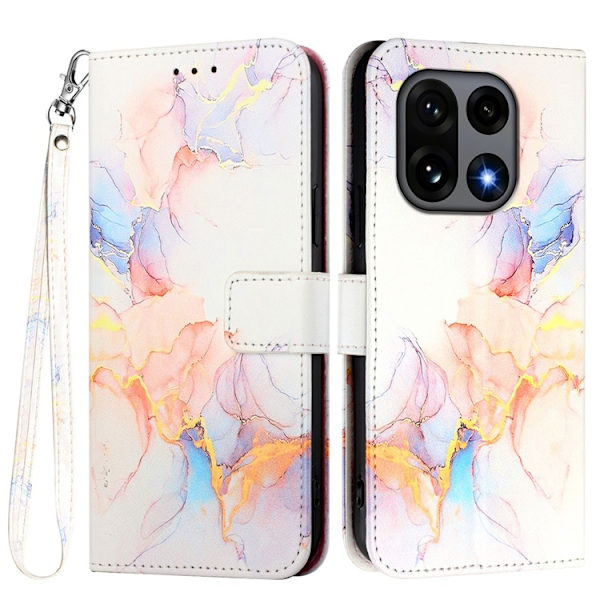 OnePlus 15 Plånboksfodral Marble Pattern Konstläder Vit