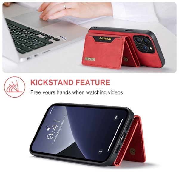 DG.MING iPhone 16 Pro Konstläder Plånboksfodral PU+PC+TPU Röd