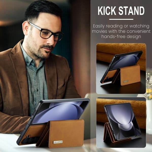 DG.MING Magnetiskt Avtagbart Plånboksfodral Samsung Galaxy Z Fold5 Brun