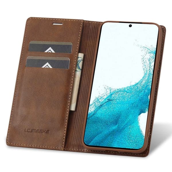 LC.IMEEKE Samsung Galaxy S22+ Plånboksfodral Konstläder - Brun