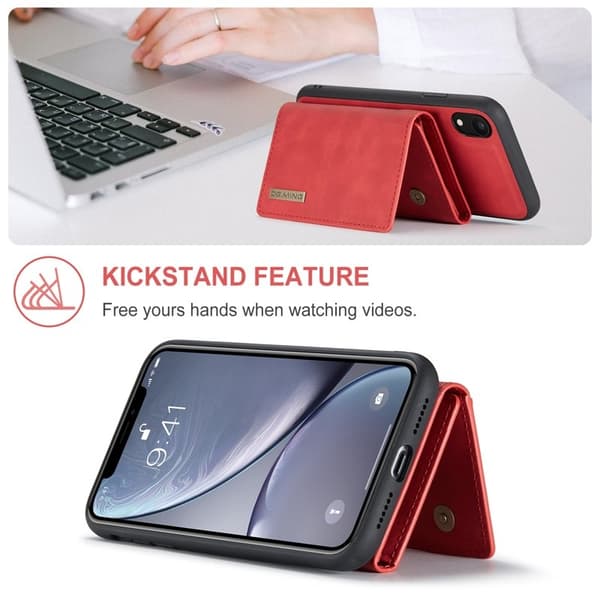 DG.MING M1 Series Mobilskal med Ställ och Magnetficka för iPhone XR - Röd