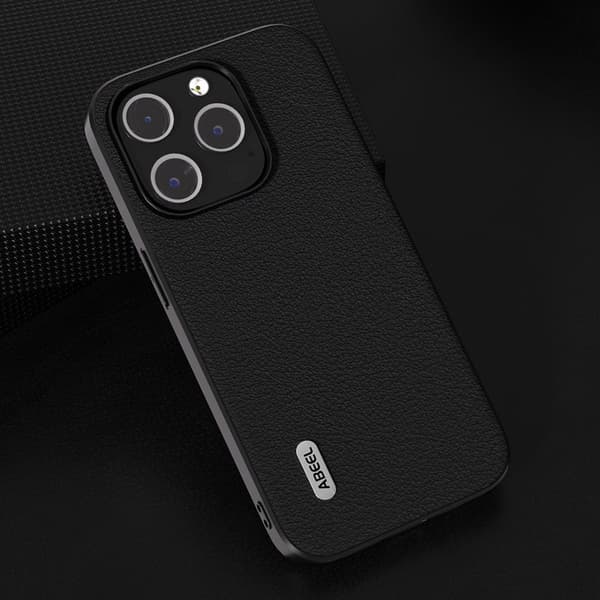 ABEEL Mobilskal till iPhone 15 Pro Max Shockproof Äkta Läder Svart