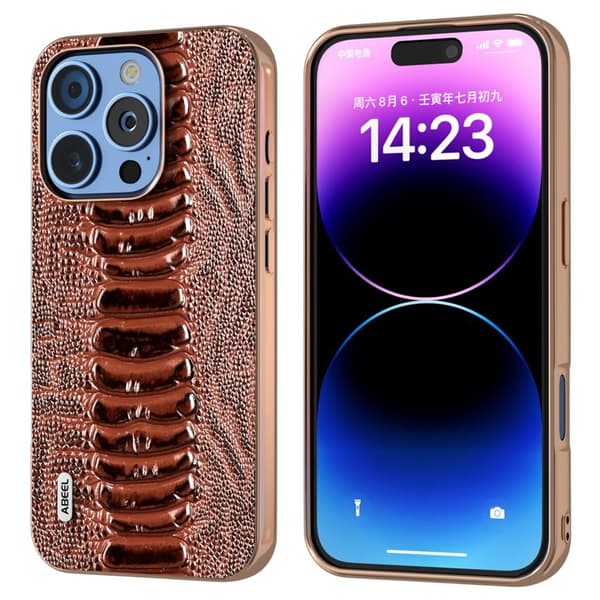 ABEEL Mobilskal till iPhone 16 Pro Max Electropläterad Äkta Läder - Brun