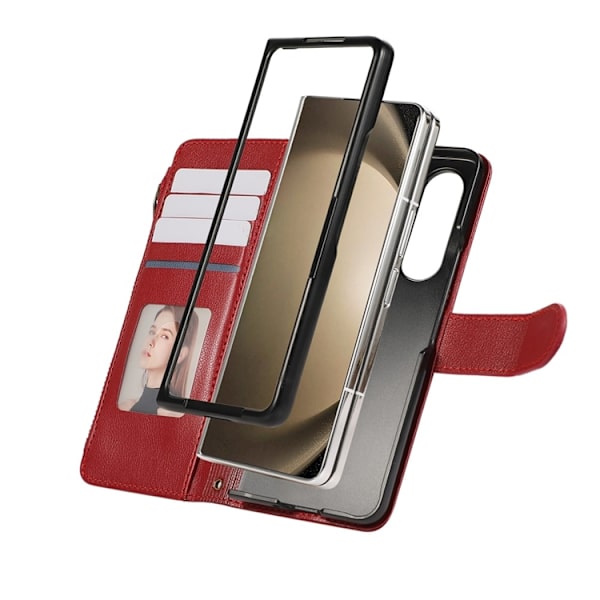 Galaxy Z Fold 7 Plånboksfodral Multi Zipper Läder - Röd Röd