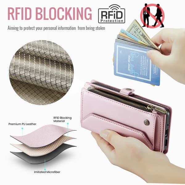 CASEME Google Pixel 10/10 Pro Plånboksfodral RFID Zipper Rosa