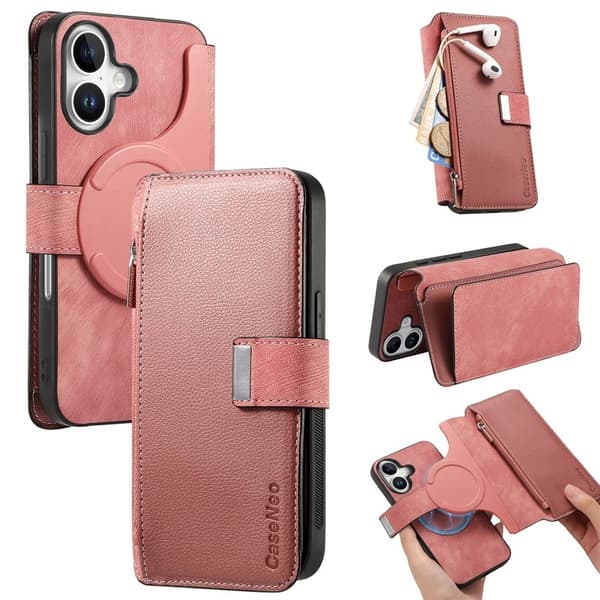 CASENEO MW-02 iPhone 16 Plånboksfodral Konstläder - Rosa