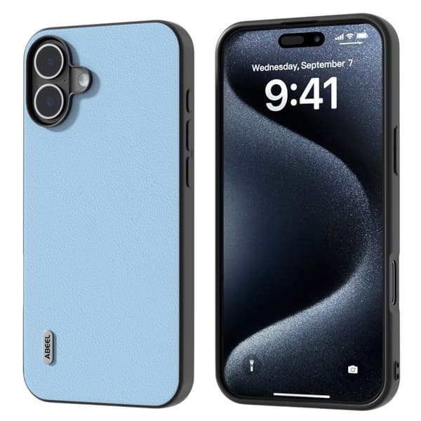 ABEEL Mobilskal till iPhone 16 Plus Äkta Läder Anti-Scratch Blå