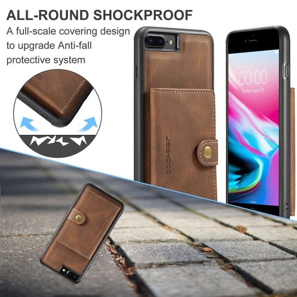 JEEHOOD iPhone 7 Plus/8 Plus Plånboksfodral Konstläder TPU Magnetisk Brun