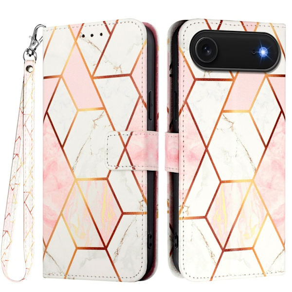 iPhone Air Plånboksfodral Marble Pattern med Rem LS002 Rosa