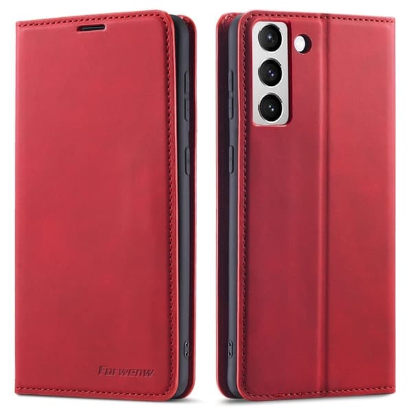 FORWENW Galaxy S22+ Plånboksfodral i Konstläder - Röd