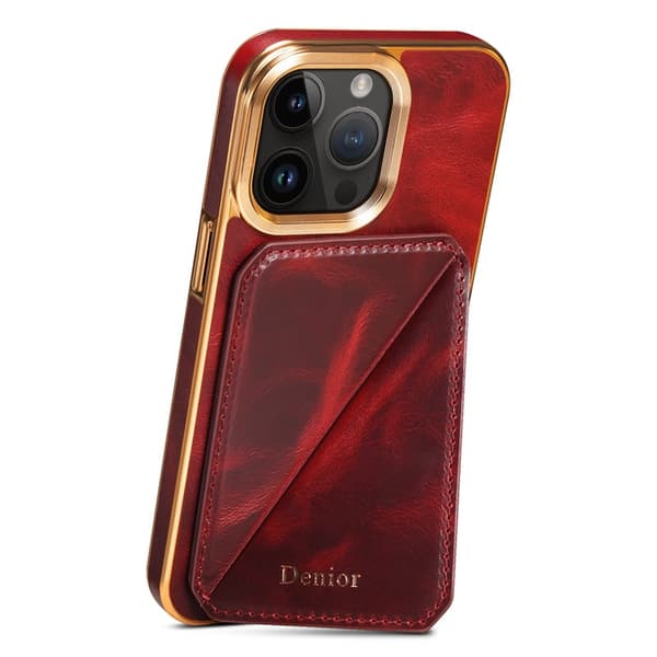 DENIOR Mobilskal till iPhone 14 Pro Max Äkta Läder TPU+PC Röd