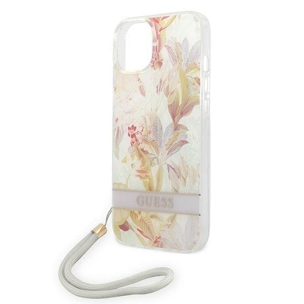 GUESS iPhone 14 Plus Skal Flower Strap - Lila