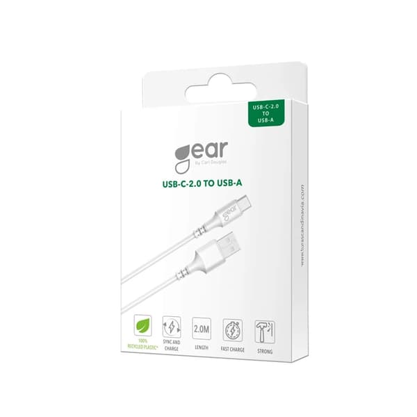 GEAR Laddkabel USB-C till USB-A kabel 2.0 2m Vit gen2 Rund Vit