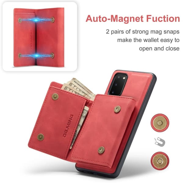DG.MING 2-in-1 Plånboksfodral med Magnet för Samsung S20 - Röd