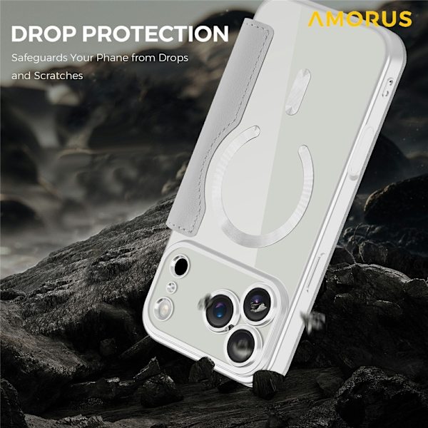 AMORUS iPhone 17 Pro Plånboksfodral MagSafe RFID-Skydd - Grå Grå