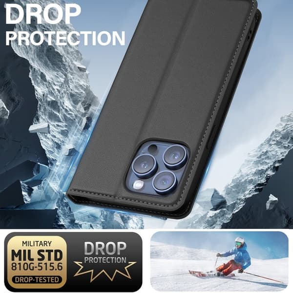 LC.IMEEKE L1 Series iPhone 14 Pro Max Plånboksfodral Konstläder - Svart