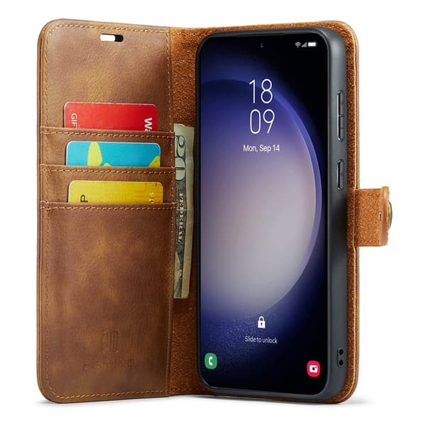 DG.MING Samsung Galaxy S24 FE Plånboksfodral Äkta läder - Brun