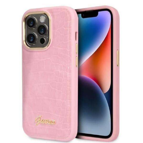 GUESS iPhone 14 Pro Skal Croco Collection - Rosa Rosa