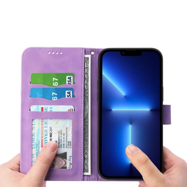 DIERFENG DF-03 Plånboksfodral för iPhone 13 Pro - Konstläder - Lila