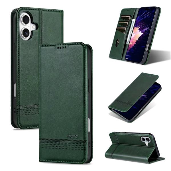 AZNS iPhone 16 Plånboksfodral Konstläder - Grön
