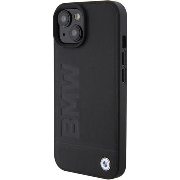 BMW iPhone 15 Mobilskal Læder Hot Stamp - Sort Black