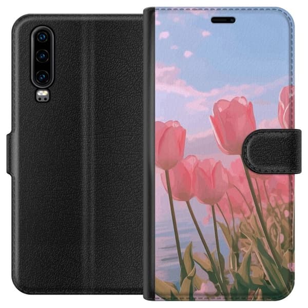 Plånboksfodral till Huawei P30 med Rosa Tulpaner