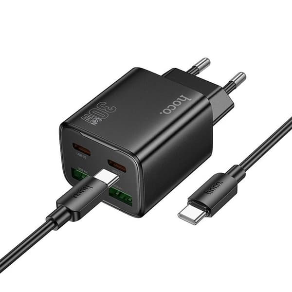 Hoco Snabbladdare PD 30W 2xUSB-A 2xUSB-C QC3.0 3A med USB-C Kabel N56 - Svart