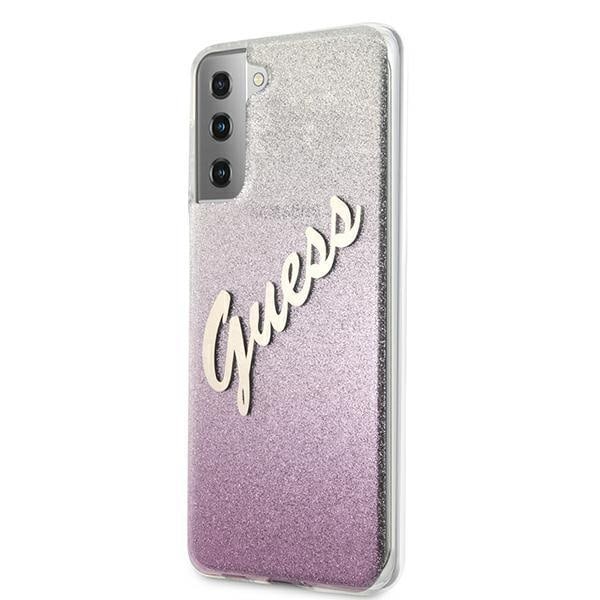 Guess Skal Galaxy S21 Plus Glitter Gradient Script - Rosa Rosa