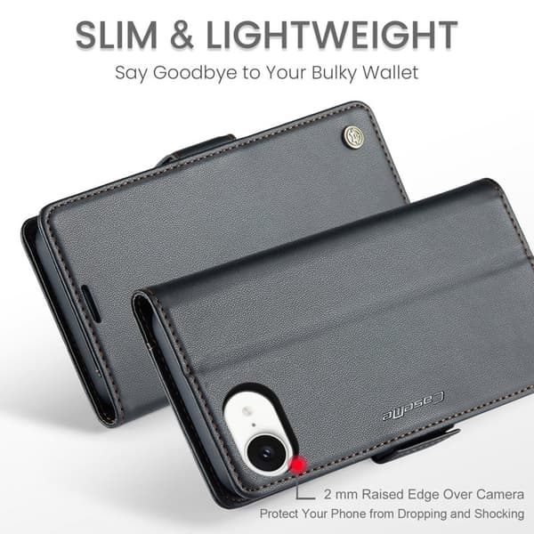 CASEME Plånboksfodral Konstläder för iPhone 16e RFID-Skydd Svart