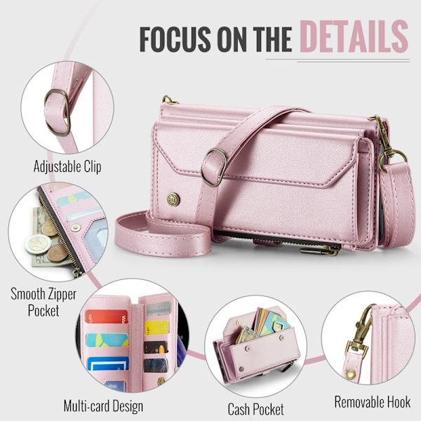 CASEME Plånboksfodral Konstläder för iPhone 11 Pro Max - Rosa