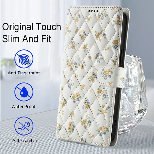 Samsung Galaxy S26 Pro Plånboksfodral Rhombic Blommönster Konstläder - A5