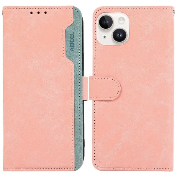 ABEEL Mobilskal till iPhone 15 RFID-Skydd Ställ KonstLäder - Rosa