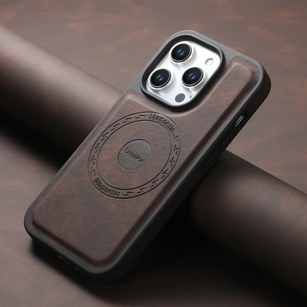 DENIOR Mobilskal till iPhone 15 Pro Max PU Läder Belagt PC+TPU - Brun