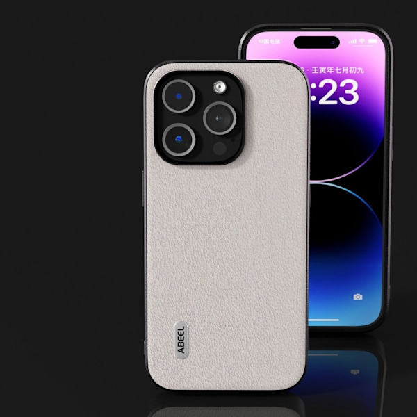 ABEEL Mobilskal till iPhone 15 Pro Max Shockproof Äkta Läder Grå