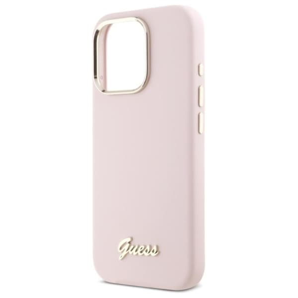 Guess Mobilskal till iPhone 16 Pro Silikon Script Metal Logo - Rosa Rosa