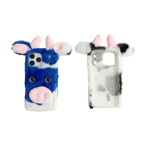 Mobilskal till iPhone 17 Pro Max Fluffy Cute Cow Plush TPU - Rosa Rosa