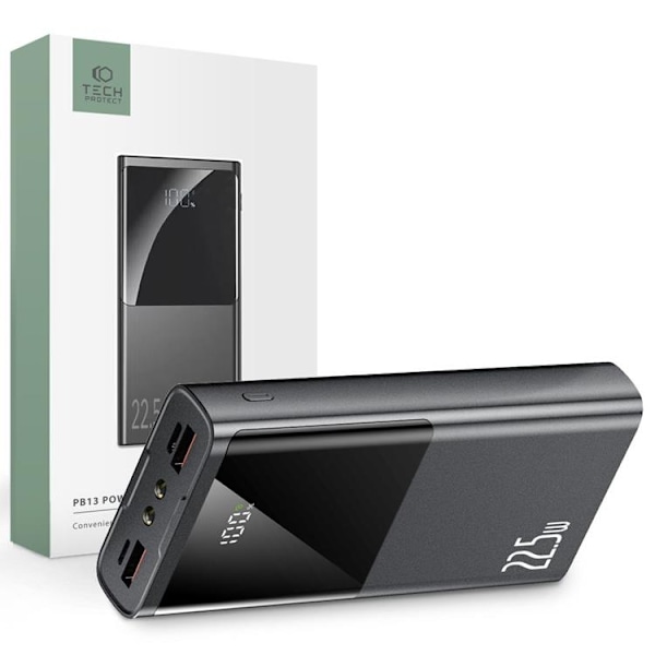 Tech-Protect Power Bank 20000 mAh - Grå Svart